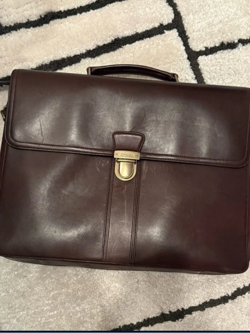 Classic Brown Leather Briefcase with Top Handle
